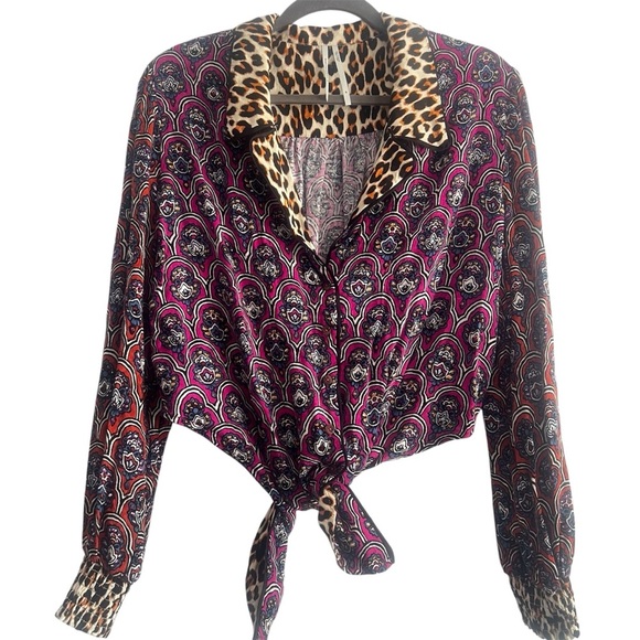 Anthropologie Mix Print Front Tied Button down Boho Size M - Picture 3 of 10